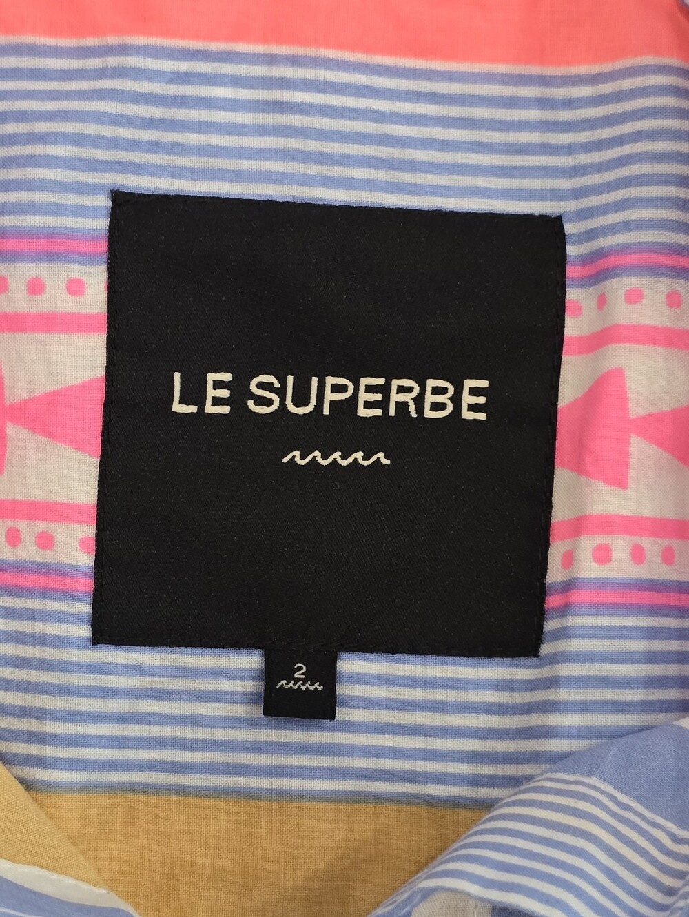 Le Superbe Goa Stripe Boyfriend Shirt Size 2 Cotton Button Up Surf Stripe - Picture 9 of 11